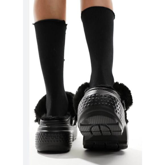 Crocs Stomp Lined Platform Clog Black Vegan Lug Sole Unisex M5 W7 - Picture 2 of 7